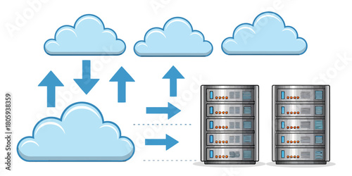 Effortless cloud computing connecting servers, data flow, and storage, scalable modern architecture, professional network solutions for business success