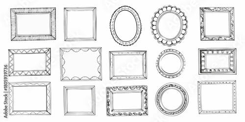 Collection of hand drawn sketchy picture frames and borders in various shapes and styles