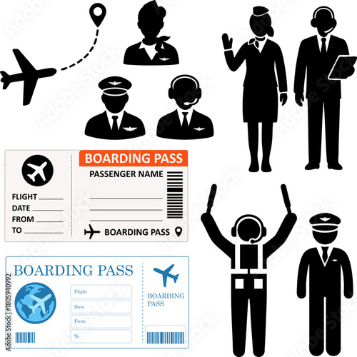 항공관련 비행기표 직업 아이콘 