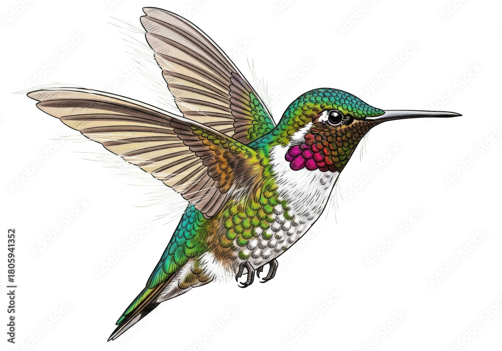 Naklejka premium Ruby throated hummingbird in flight isolated on transparent background