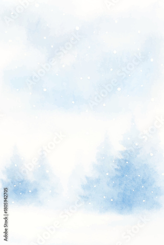 watercolor snowfall layered forest background