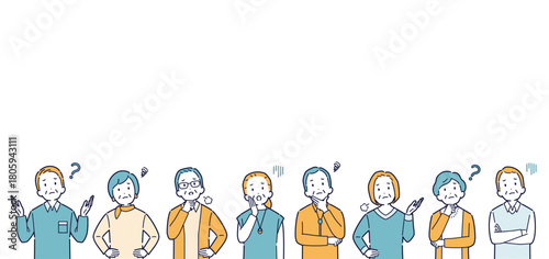 考えたり悩んだりする高齢者のイラストセット＿見出し