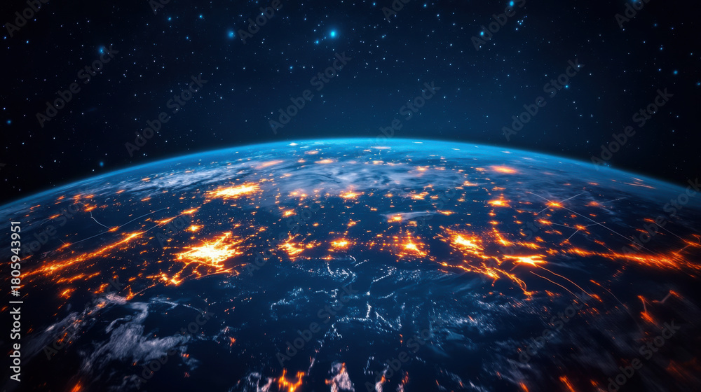 Obraz premium Global network and datas exchanges over the planet Earth