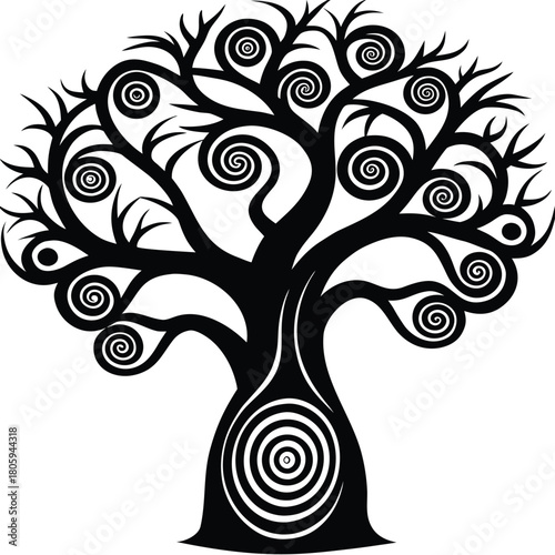 Baobab Tree Silhouette Vector for African Nature, Safari, and Eco Design