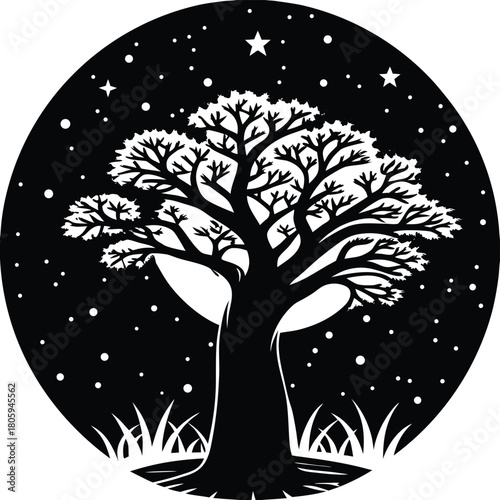 Baobab Tree Silhouette Vector for African Nature, Safari, and Eco Design