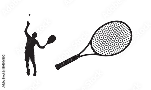 Tennis player serving silhouette with racket and ai logo