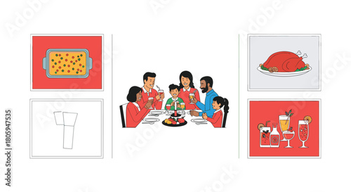 Family Gathering Around a Table Enjoying a Festive Meal Together, Generative AI