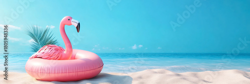 summer sea beach and island with beach chair,umbrella,ball,Inflatable flamingo,cloud,sandals