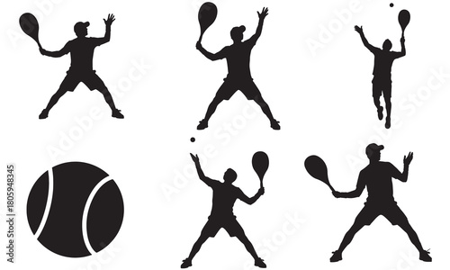Tennis player action poses silhouette