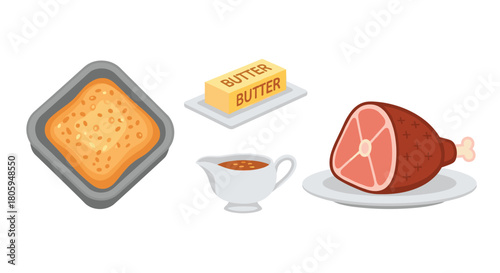 Delicious Ham Dinner with Sides and Gravy, Generative AI