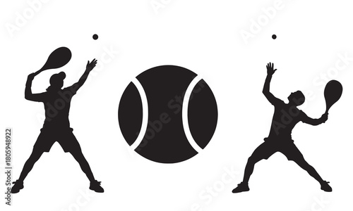 Tennis players serving silhouette