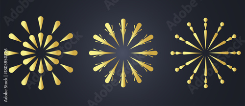 Gold firework burst shapes celebration decoration dark background