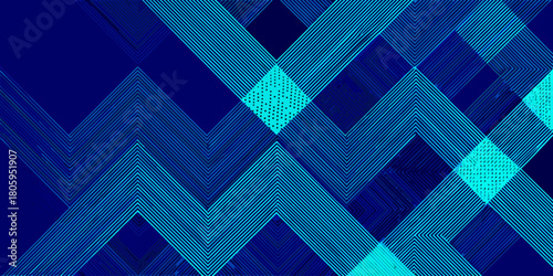 Abstract geometric pattern of intersecting blue lines and diamonds on a dark blue background