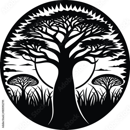 Baobab Tree Silhouette Vector for African Nature, Safari, and Eco Design