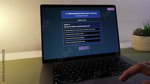 Middle Aged Man Taking Corporate Employee Information Security Awareness Training - Cybersecurity User Education Concept