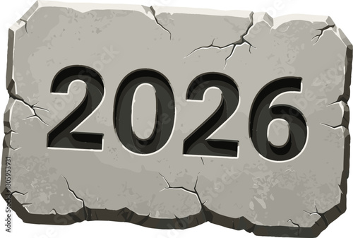 Cracked Ancient Stone Tablet Engraved with 2026 Year Text Vector