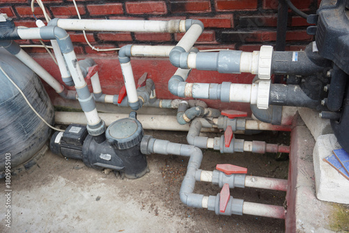 pool water installation using PVC pipes as a means of controlling the inflow and outflow of water with the power of a water pump
