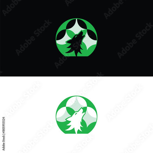 A captivating emblem showcases a stylized wolf howling beneath a canopy of interconnected circles, embodying the essence of natures call and the allure of the wild, isolated on white background