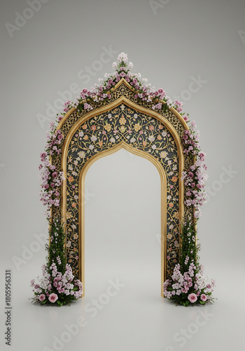 Ornate Floral Archway with Mughal Design isolated on a transparent background Invitation