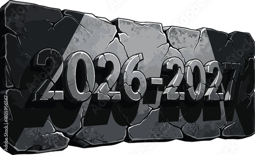 Stone Carving 2026-2027 New Year Time Period Text Effect Vector