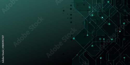 Abstract digital network of glowing turquoise lines and nodes on a dark teal gradient background