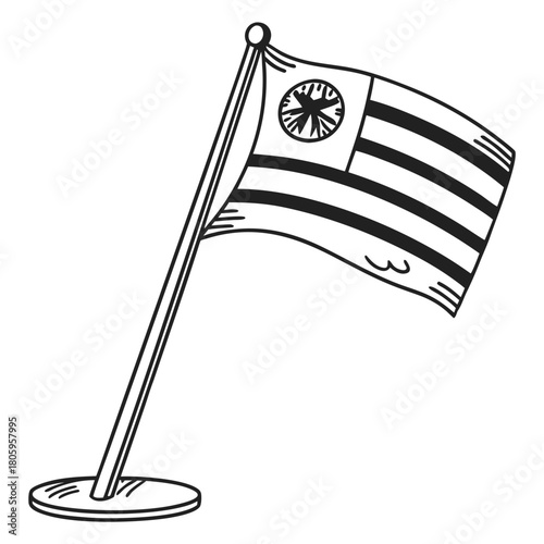 Illustration of a fictional flag with black stripes isolated on, a symbol of a madeup nation, freedom, and national pride for the united states