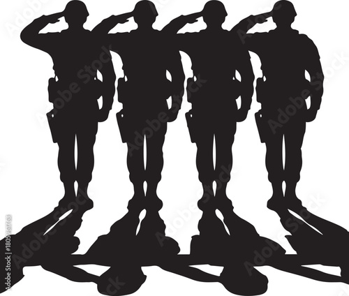 Honoring soldiers saluting in silhouette design