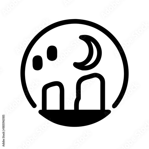 Moon and tombstones icon isolated on