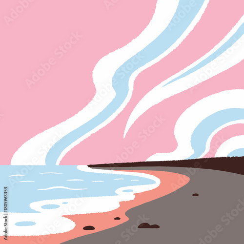 Transgender pride flag inspired beach landscape illustration
