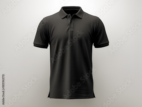 Blank black men's polo shirt mockup isolated on white background. Front and back view of a casual short sleeve tee template for design and branding.