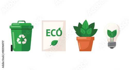 Eco friendly icons for recycling and sustainability concepts, Generative AI.