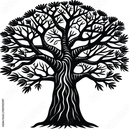 Baobab Tree Silhouette Vector for African Nature, Safari, and Eco Design