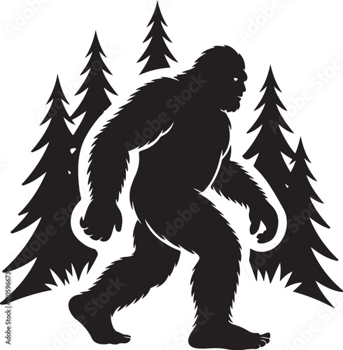 Bigfoot sighting in the forest graphic art
