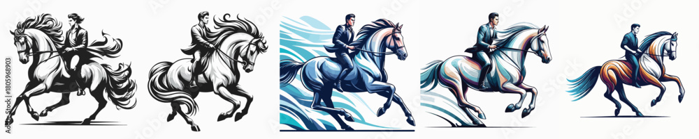 Fototapeta premium vector image of a man riding a horse with a white background