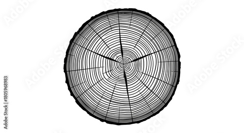 Detailed illustration of tree trunk cross-section showing annual growth rings.