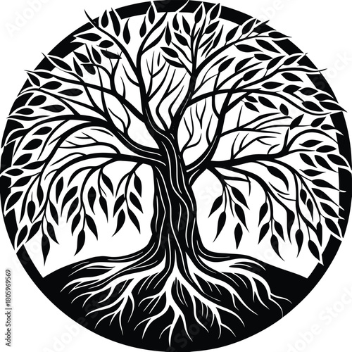 Willow Tree Silhouette Vector for Calm Nature, Meditation, and Poetic Design
