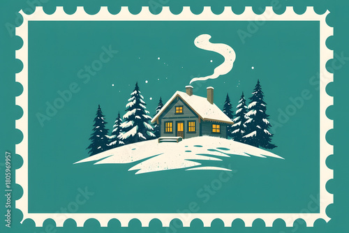 Christmas postage stamp illustration