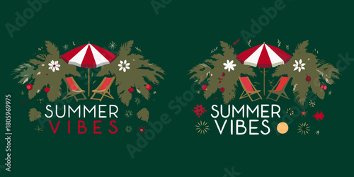 Summer vibes tropical beach scene with palm trees beach chairs and umbrella