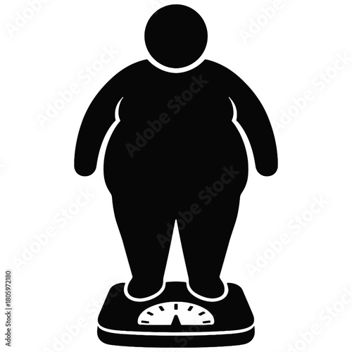 Black silhouette of a person standing on a scale, symbolizing weight tracking, health awareness, body measurement, and fitness monitoring concepts
