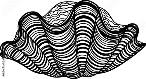 Stylized Black and White Illustration of a Giant Clam Shell.
