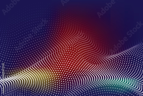 Futuristic particle wave gradient background, Multicolor analytical dot mesh fintech stock market background