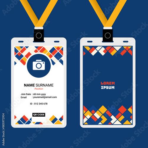 Modern corporate ID card template with abstract geometric pattern vector