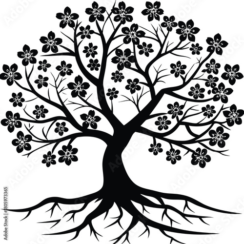 Cherry Blossom Tree Silhouette Vector for Spring, Nature, and Japanese Design