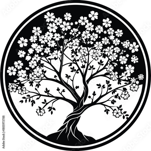 Cherry Blossom Tree Silhouette Vector for Spring, Nature, and Japanese Design