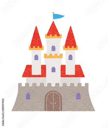 かわいらしいファンタジー風のお城のイラスト　赤