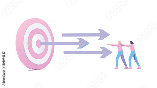 Multiple arrows accurately hitting a central target from various directions representing success strategy and precision in a dynamic graphic design