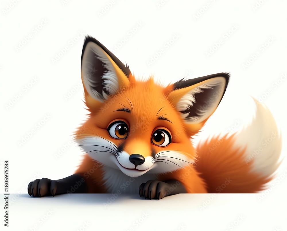 Obraz premium Red fox cub peeking over white surface