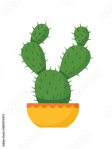 Potted Prickly Pear Cactus in Yellow Bowl | Opuntia Succulent Icon