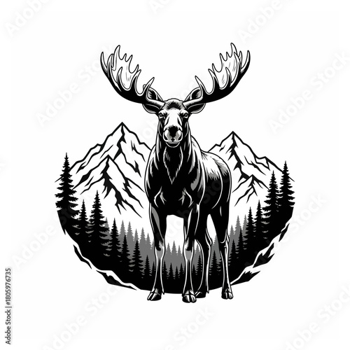 moose hunting logo illsutration vector image t shirt design