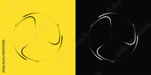 Halftone circular pattern. Graphic design with dot distribution on split tone background.